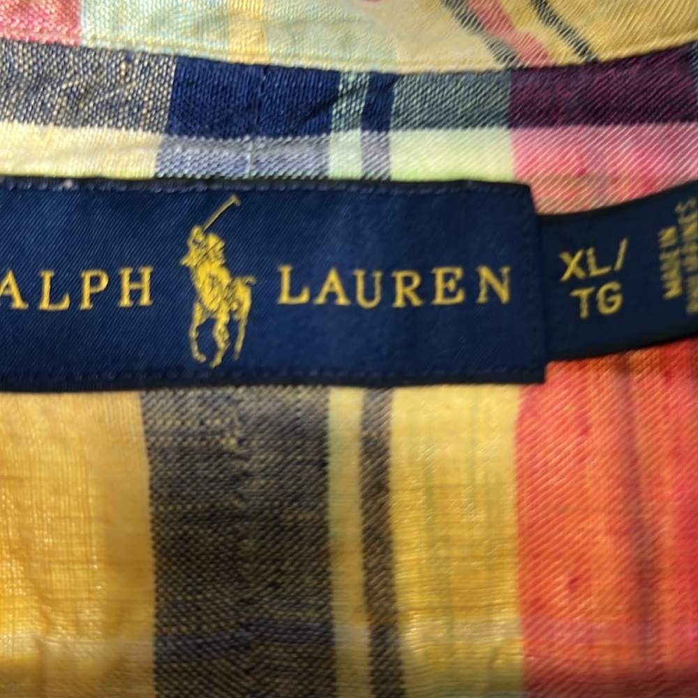RALPH LAUREN Short Sleeve Shirt Sz. xL100% Linen Plaid Tartan Colorful A614 - Picture 3 of 4
